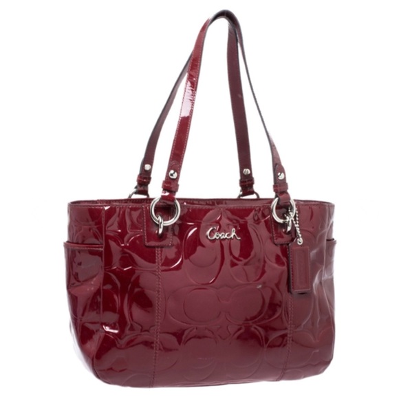 Coach Red Gallery Embossed Patent Leather Tote - Picture 3 of 9